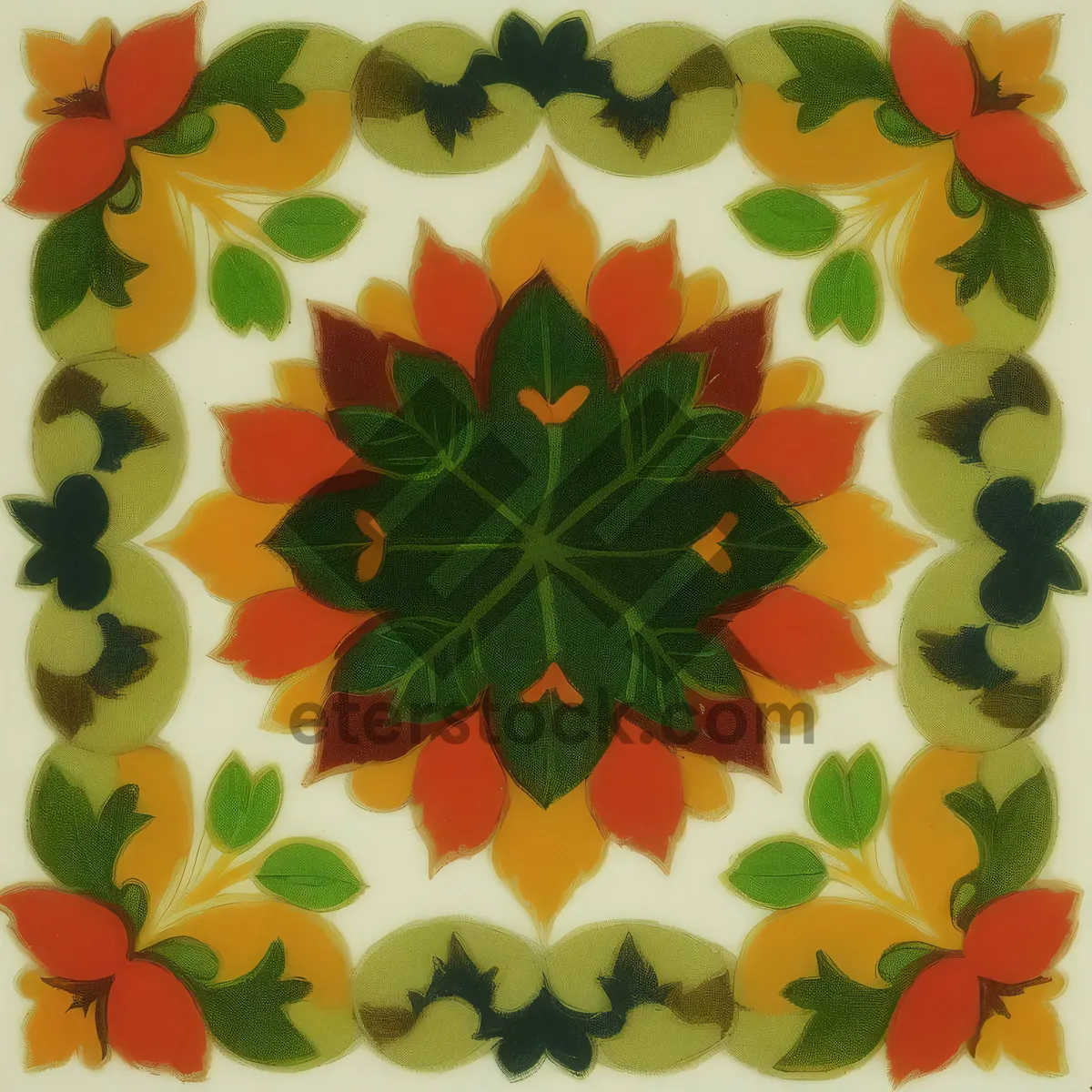 Picture of Floral Cushion: Retro-inspired Decorative Pillow with Ornate Leaf Pattern