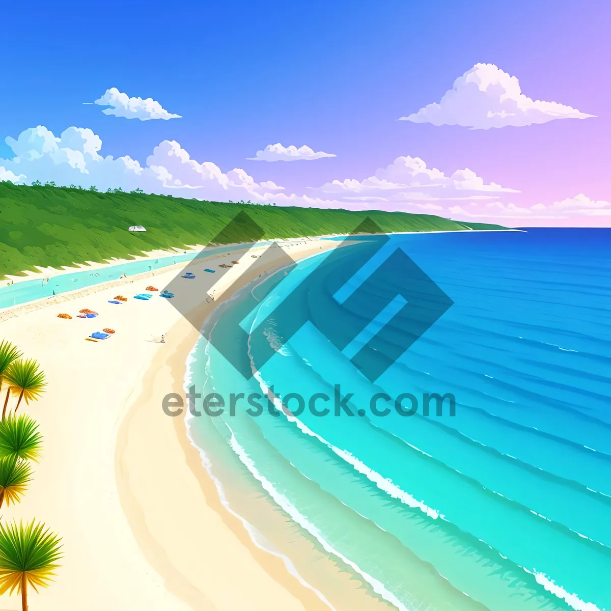 Picture of Sunny Coastal Paradise: Clear Skies, Sandy Beach, and Turquoise Waters