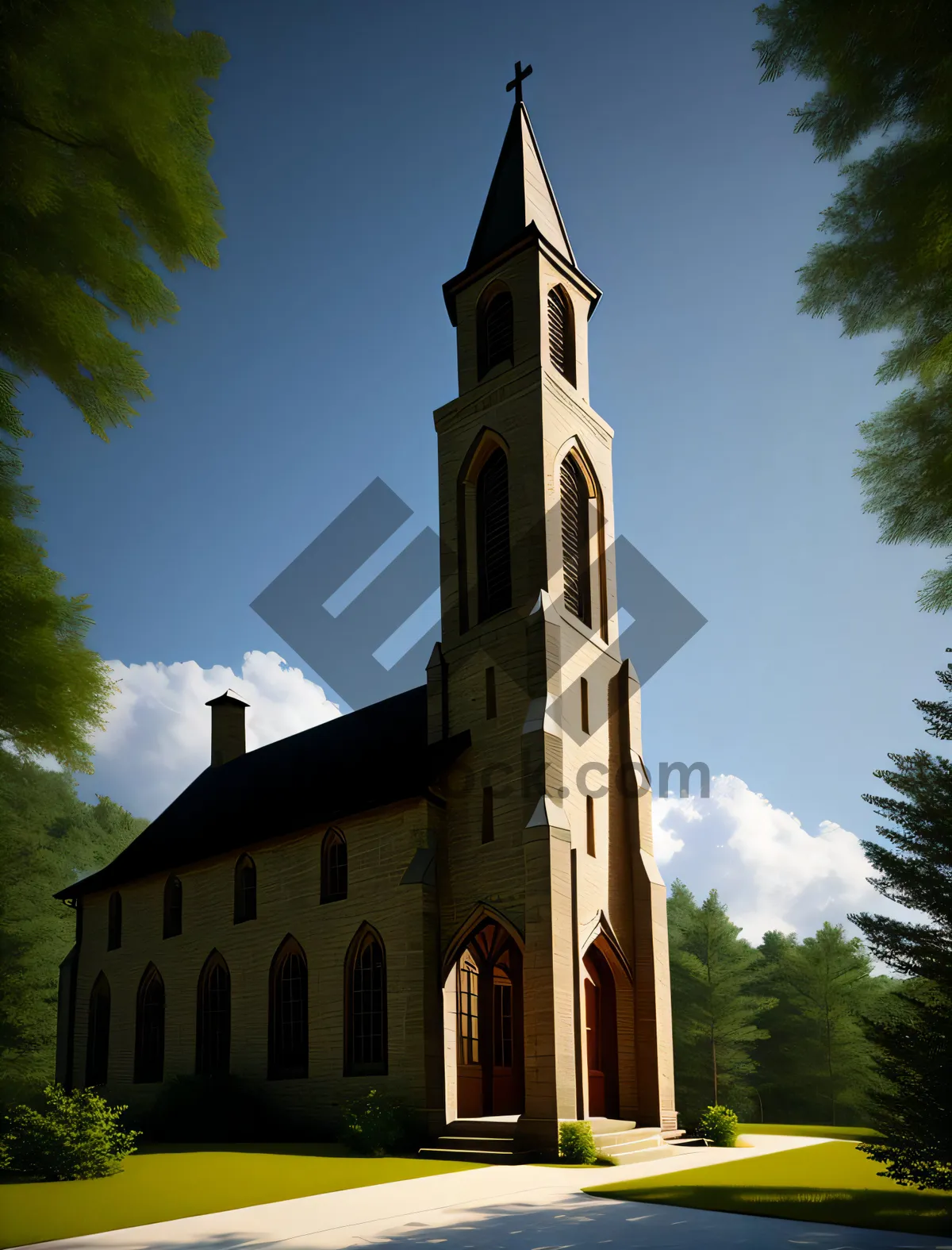 Picture of Timeless beauty: Historic cathedral's majestic bell tower under a heavenly sky.