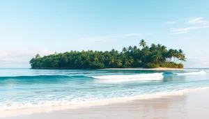 Tropical paradise beach with clear turquoise waters.