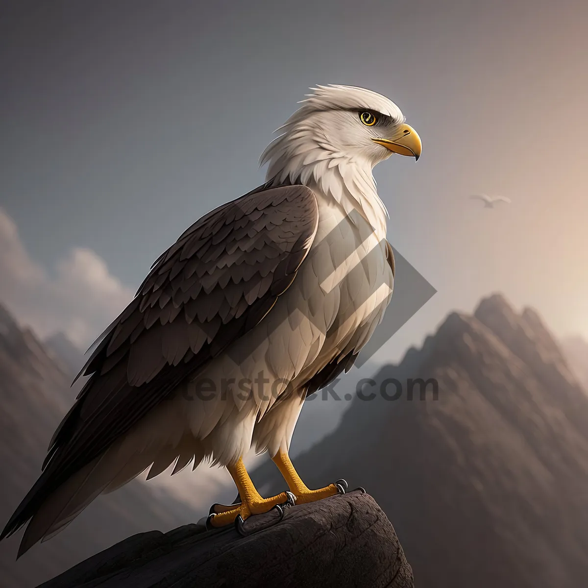 Picture of Bald Eagle Soaring Above Wild Terrain