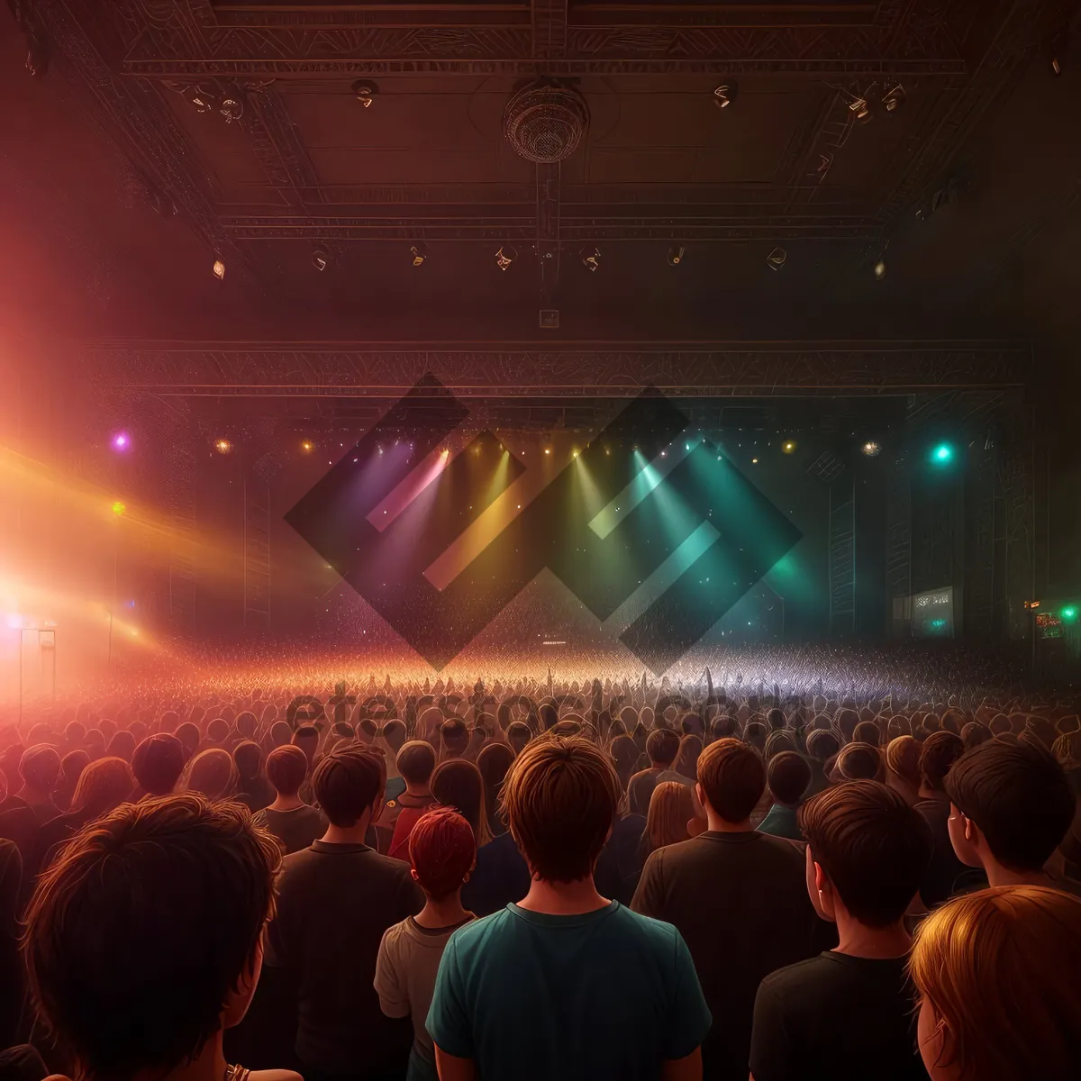 Picture of Vibrant Nighttime Concert Crowd Cheering in Stadium