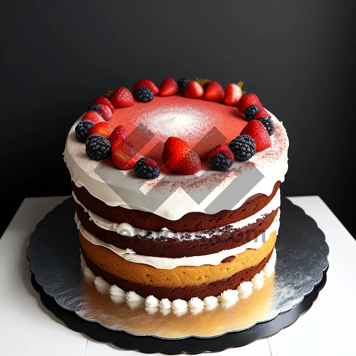 Picture of Delicious Berry Cream Cake with Chocolate Drizzle