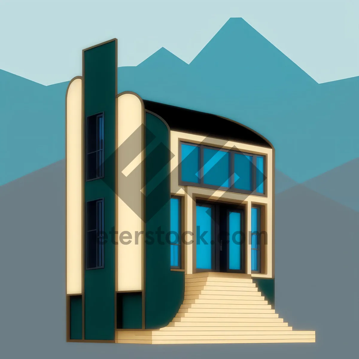Picture of 3D Graphic Business House Design with Stairs.