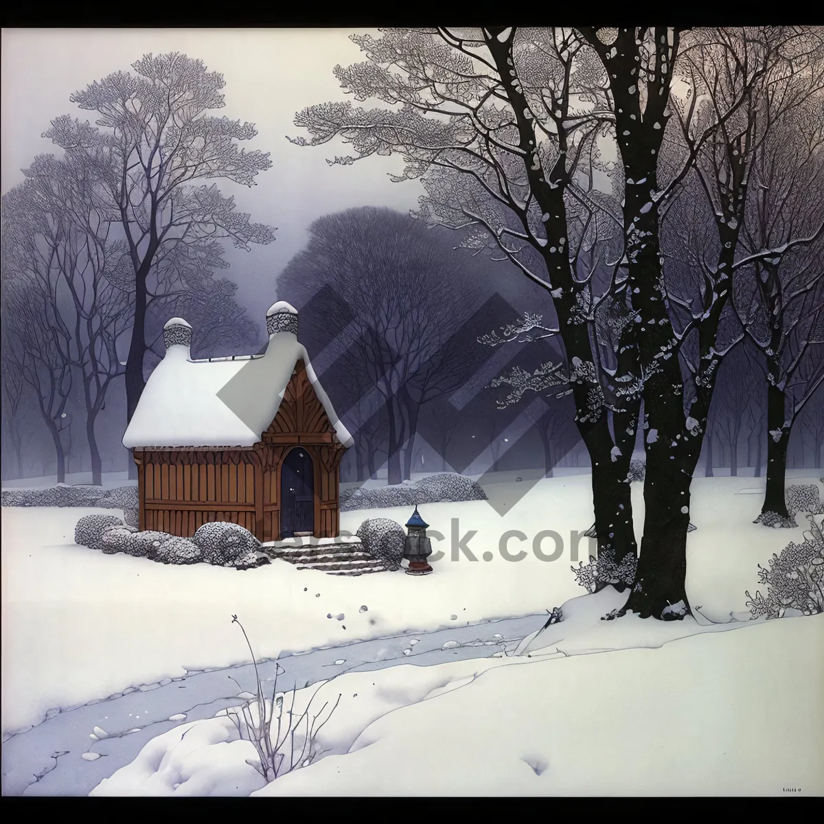 Picture of Winter Wonderland: Snowy Forest Landscape with Frozen House