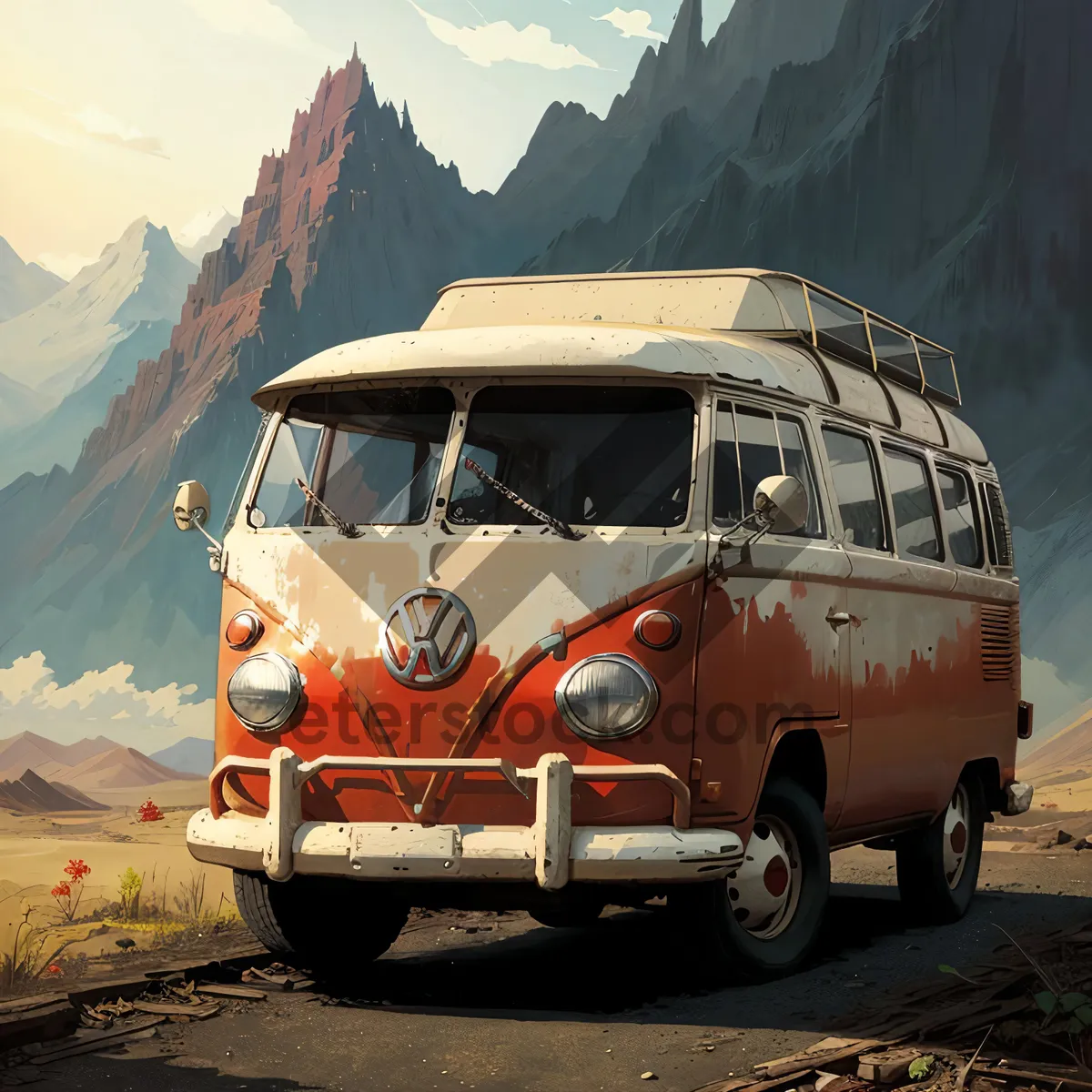 Picture of Mountain road journey by camper van amidst scenic landscapes.