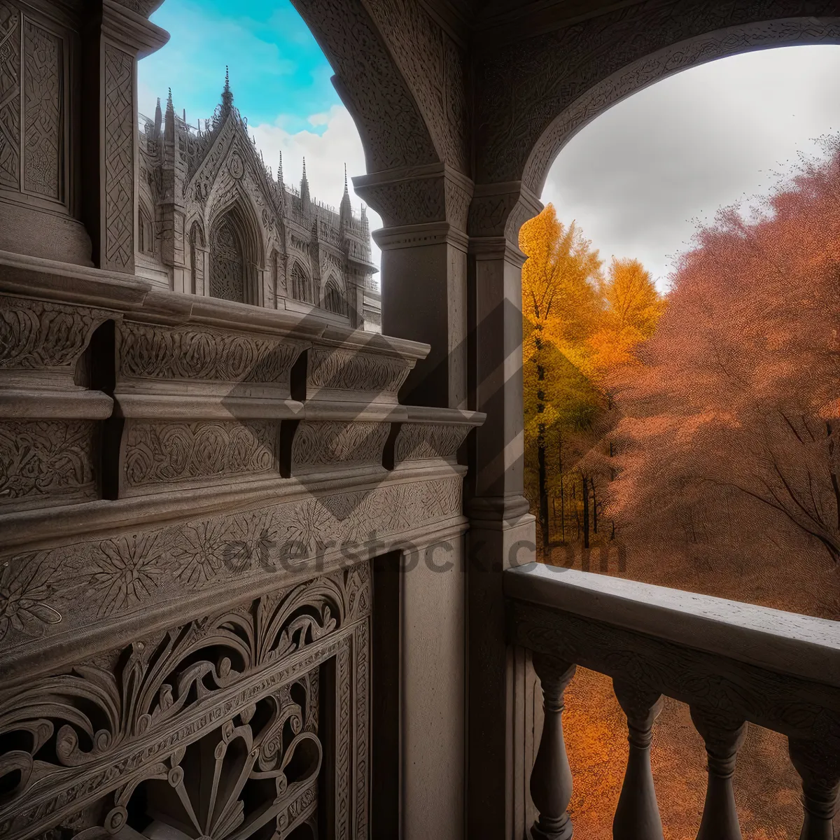 Picture of Old Cathedral with Stone Arches and Windows