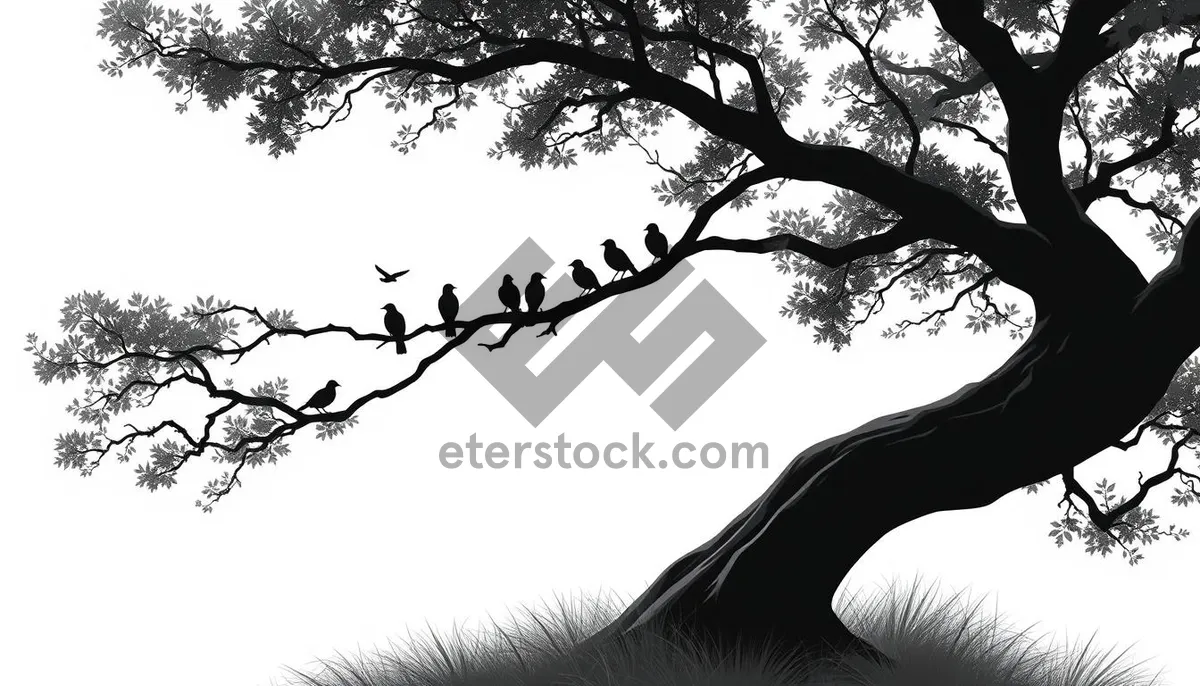 Picture of Summer Forest Silhouette with Floral Oak Tree Branches