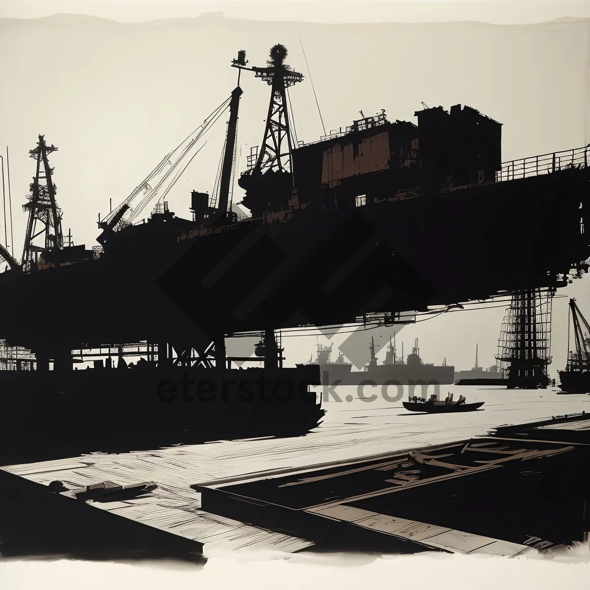 Picture of Industrial Harbor with Cargo Ships and Cranes