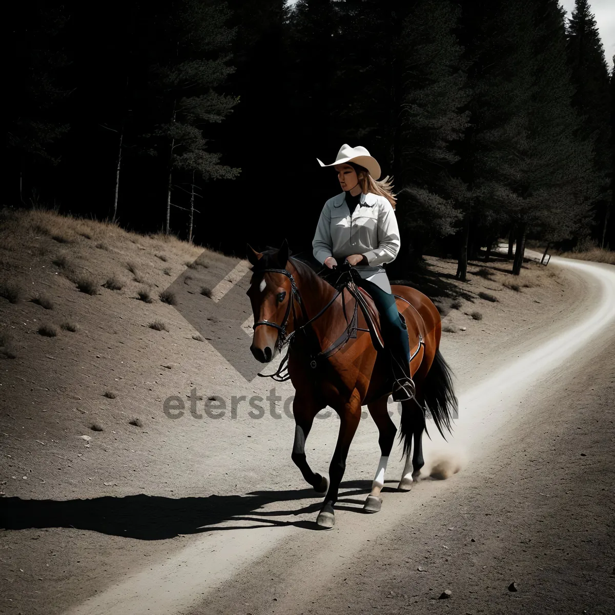 Picture of Stallion Riding Cowboys on Horseback in the Ranch