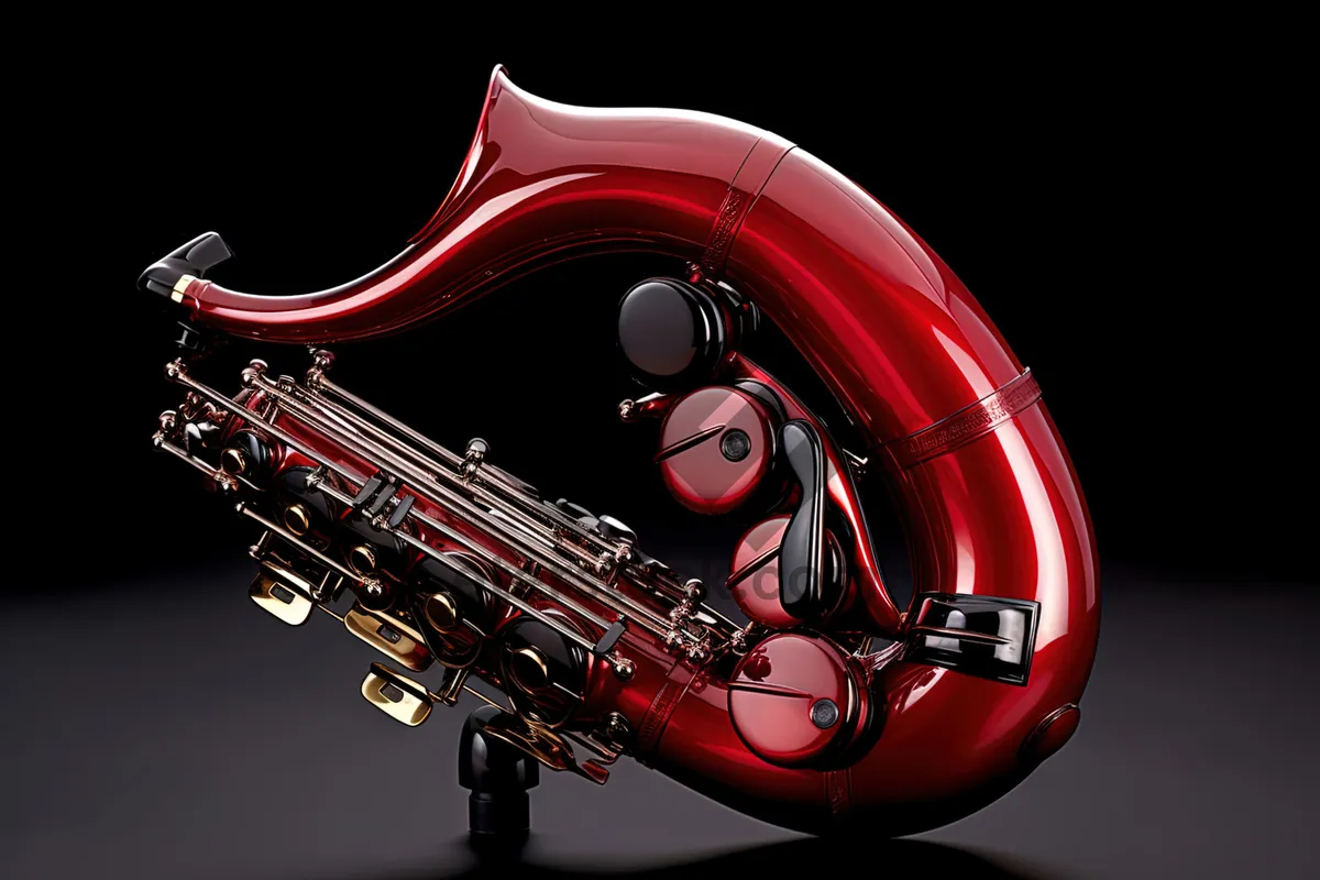 Picture of Shiny bass saxophone with globe background.