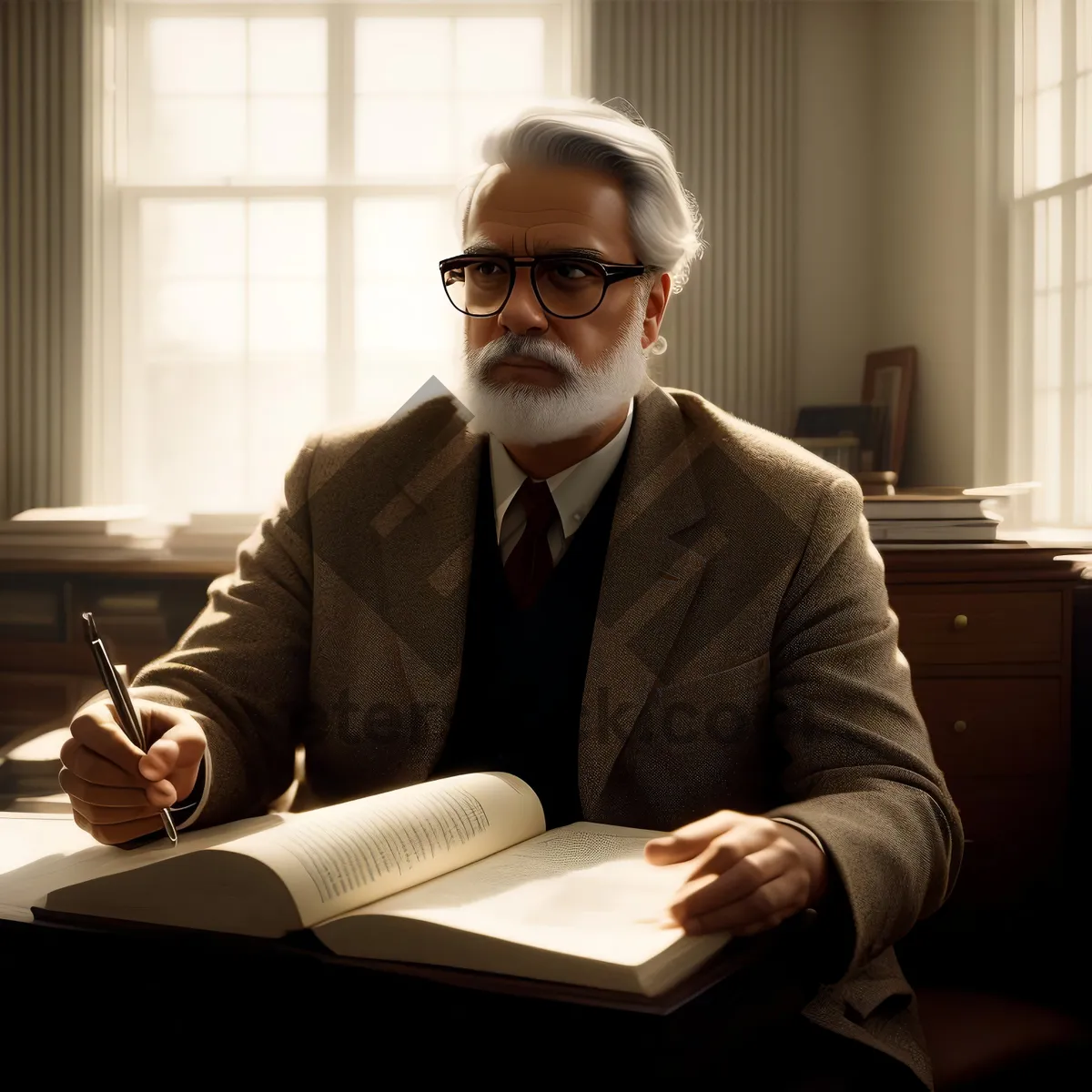 Picture of Happy Male Business Professional Working on Laptop in Office