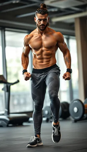 Attractive male fitness model posing in jeans