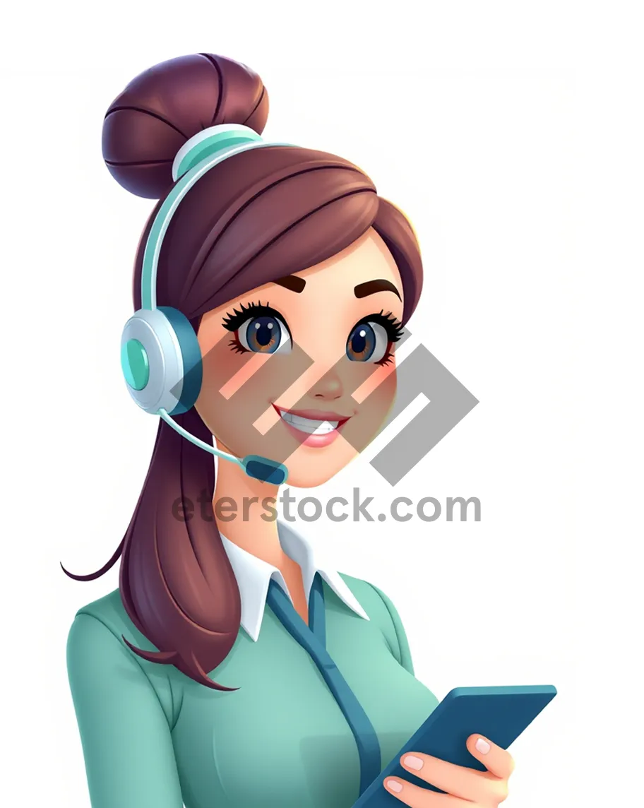 Picture of Cartoon Child with Headset Clip Art