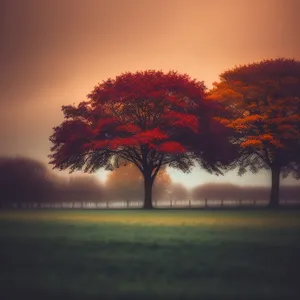 Serenity in the Savanna: Sunset over Rural Landscape