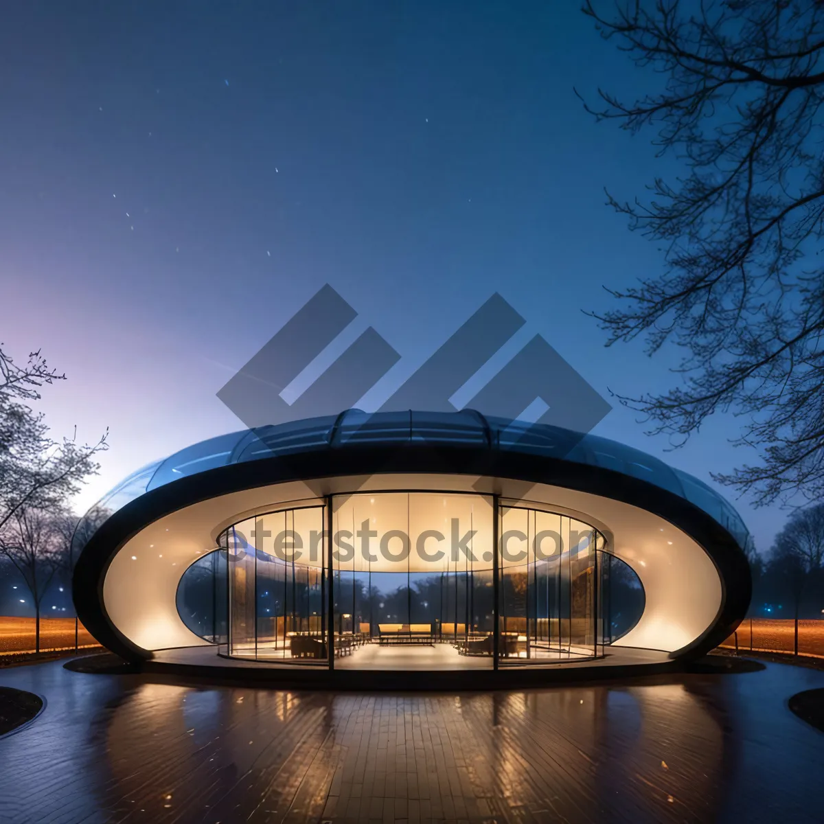 Picture of Night view of illuminated church by river in cityscape