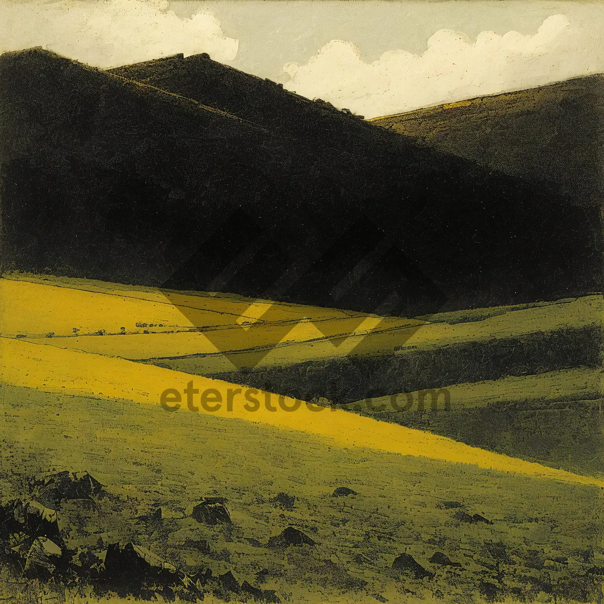 Picture of Rural Rapeseed Field Under Majestic Mountain Landscape