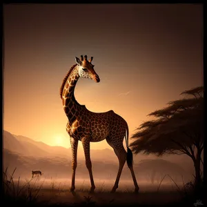 Safari Giraffe Silhouette in South African Sunset