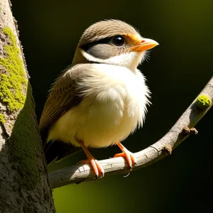 Cute Sparrow Perched on Branch in Garden