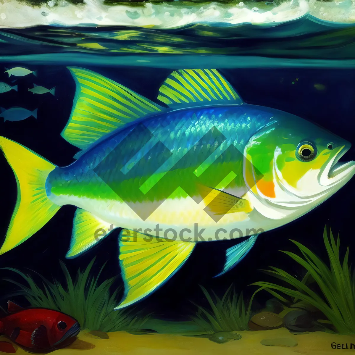 Picture of Lively Tropical Fish Swimming in Colorful Aquarium