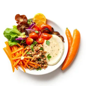 Fresh Vegetable Salad with Cheese and Grilled Meat