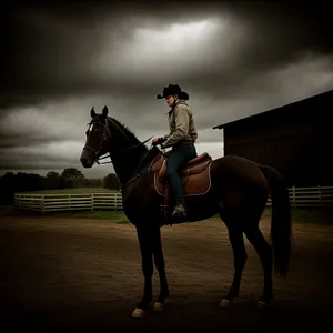 Brown Stallion in a Stock Saddle