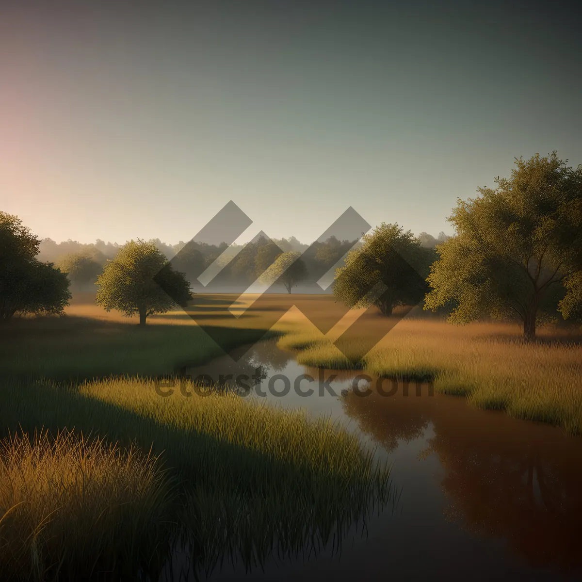 Picture of Serene countryside meadow basking under bright summer sky