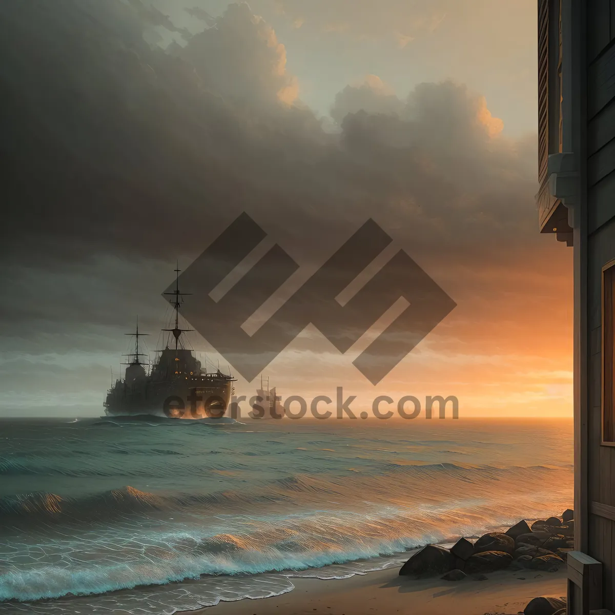 Picture of Sunset Voyage: Serene Ocean View with Shipwreck