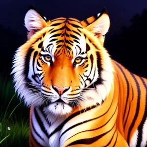 Striped Wildlife Feline in Jungle: The Ferocious Tiger