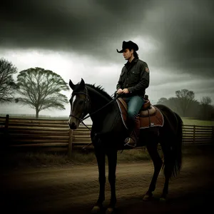 Sidesaddle Cowboy: Elegant Equestrian Riding on Stallion