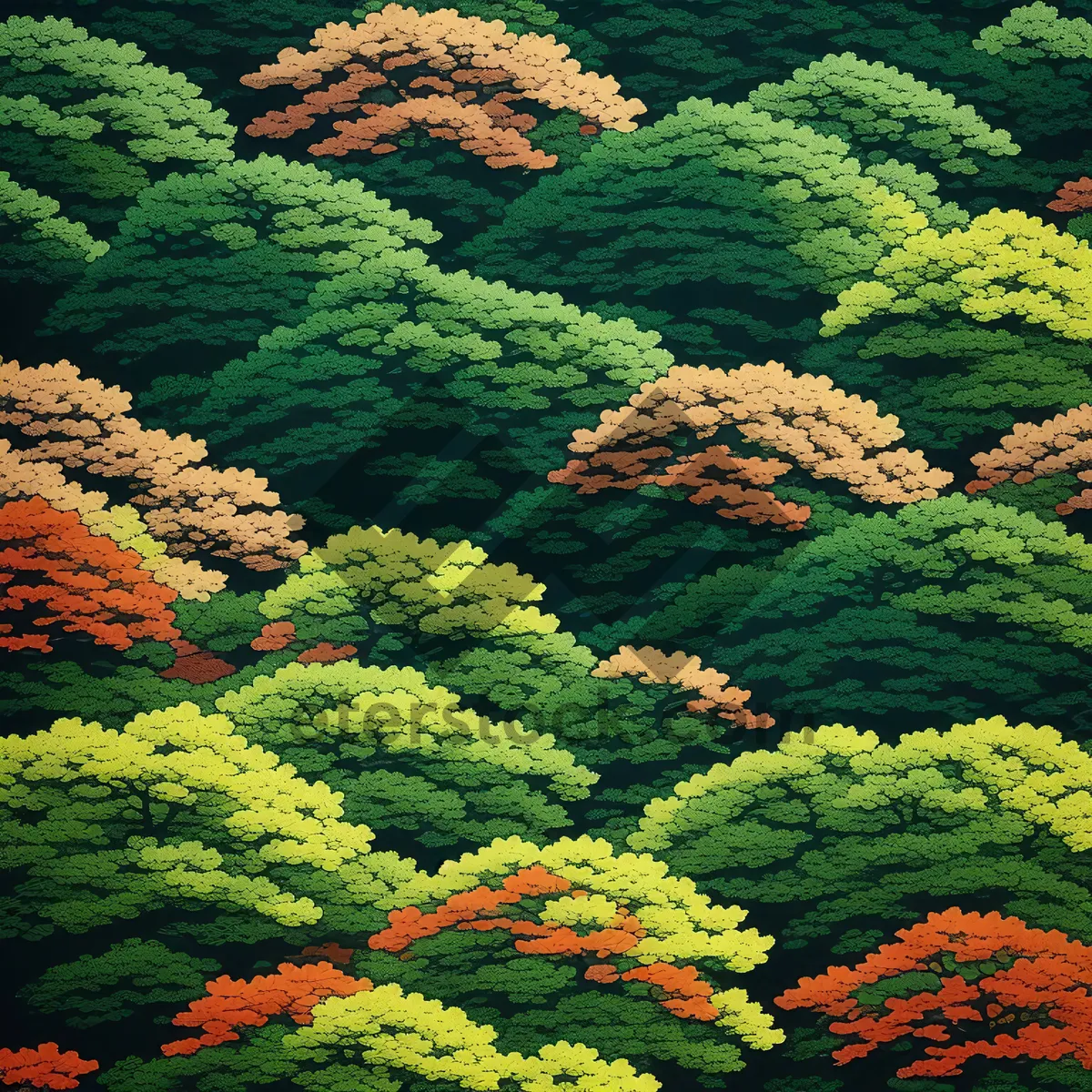 Picture of Mountain park landscape with summer flowers and trees.