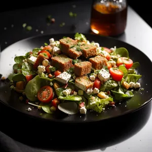 Healthy vegetable salad with fresh tomatoes and peppers.