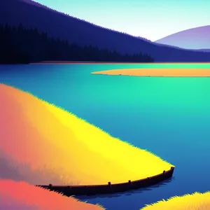 Dusk over Tranquil Lake: Reflection of Sunset Amidst Majestic Mountains
