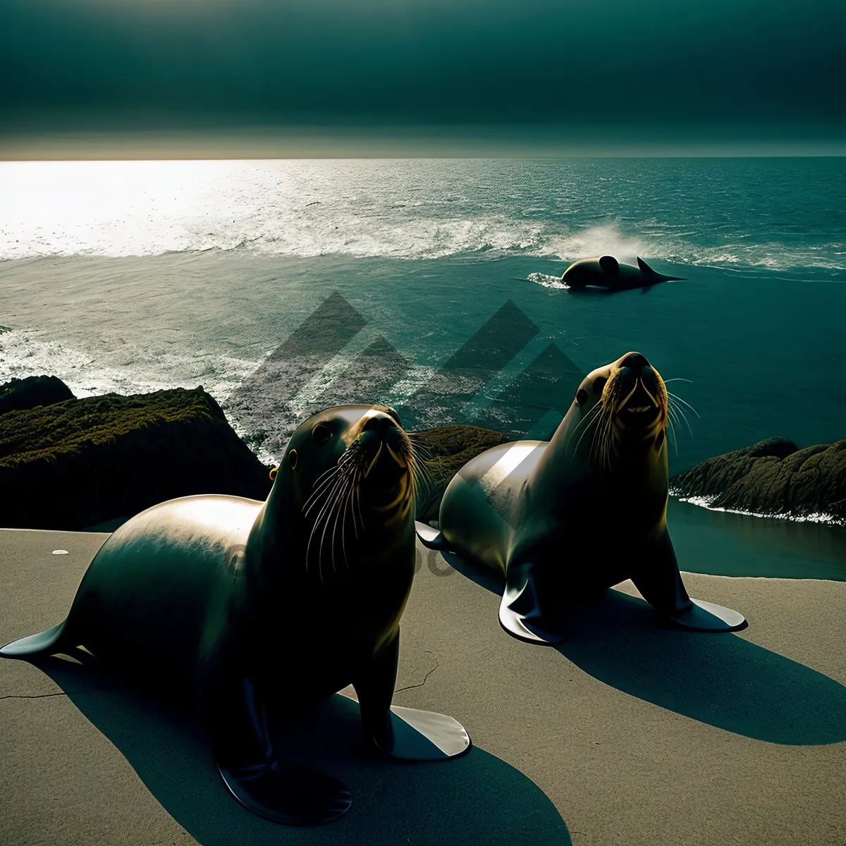 Picture of Sunny Seals Soaking on Shore