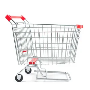 3D metal wheeled shopping cart for commercial use.