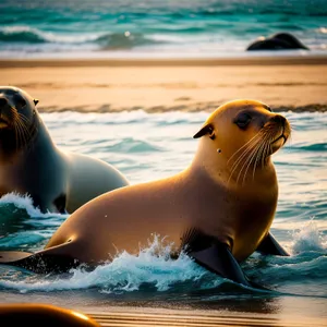 Playful Sea Lion Splashing in Ocean Waves