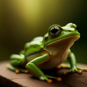 Eccentric Eyed Tree Frog Peeping Through Leaves