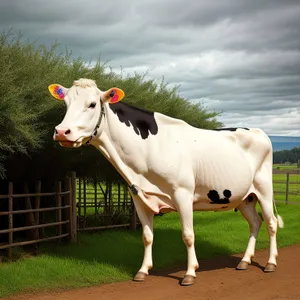 Rustic Farm Scene with Grazing Cows and Horse