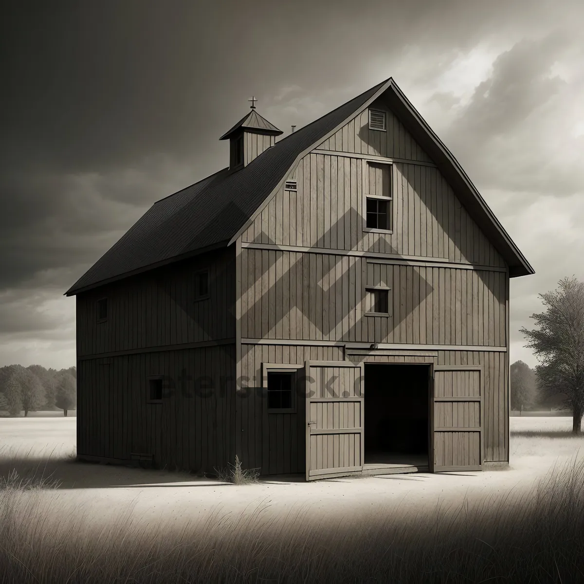 Picture of Old Rustic Farm Shed Under Clear Blue Sky