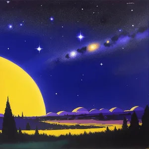 Mystical Moonlit Starry Sky Over Fantasy Planet