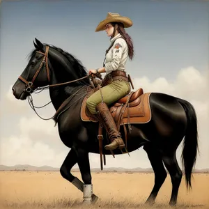 Cowboy riding horse with stock saddle