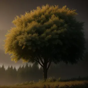 Autumn Landscape with Acacia Trees and Dandelions