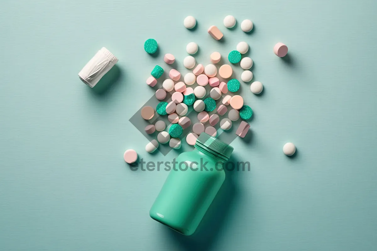 Picture of Colorful medication bottle for health treatment and pain relief.