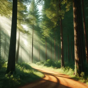 Serene Sunlit Forest Path in Summer