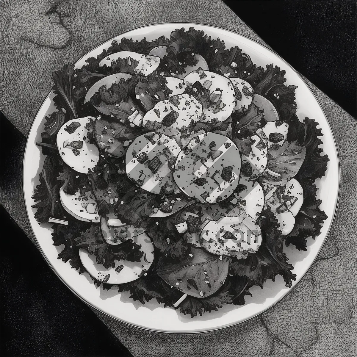 Picture of Delicious meal on porcelain plate with utensil