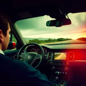 Modern Car Interior with Driver's Steering Wheel