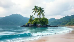 Tropical paradise beach with palm trees and clear sea.