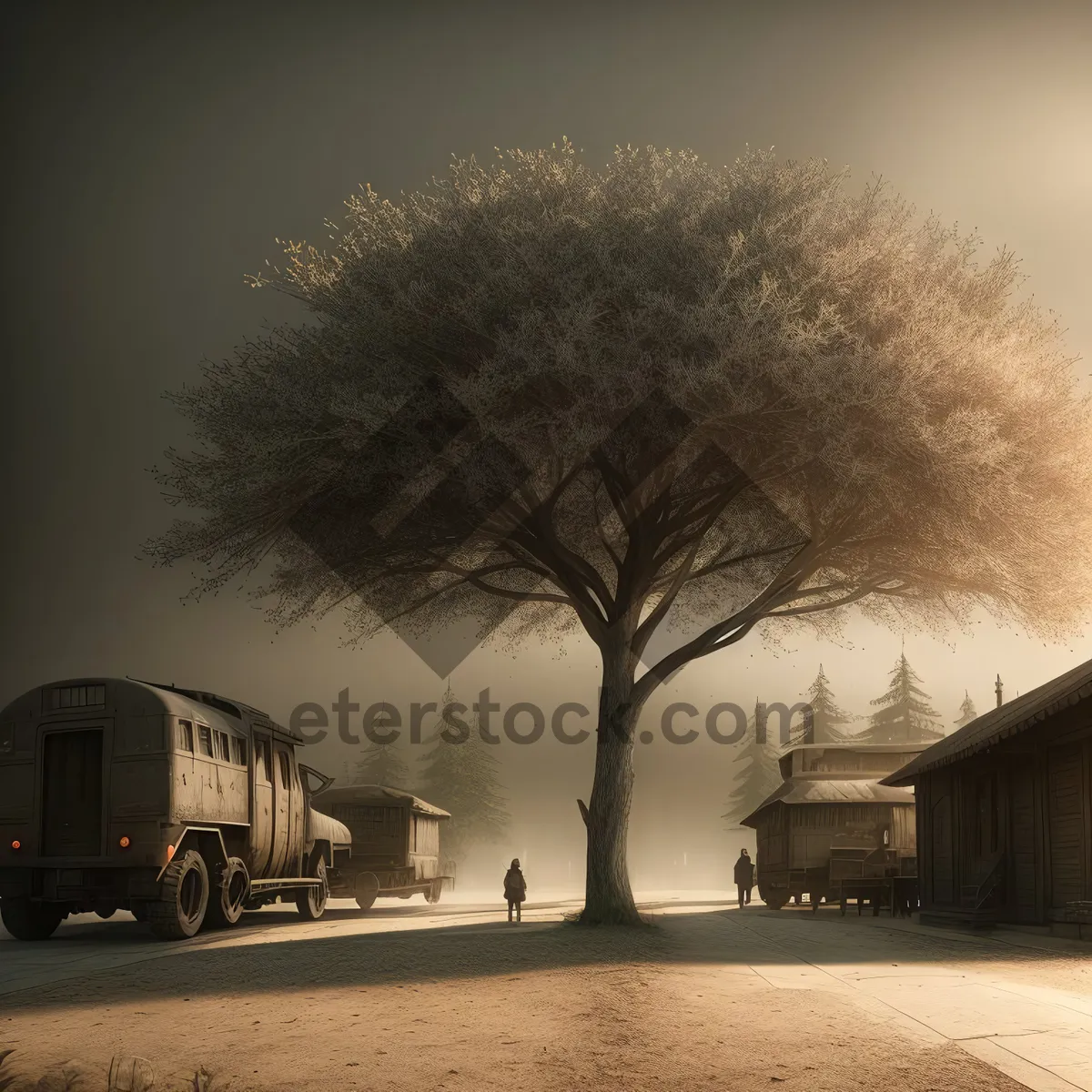 Picture of Snowy Mobile Home with Barn and Idyllic Landscape