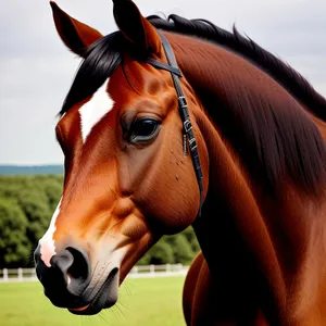 Graceful Thoroughbred Stallion Roaming in Rural Pasture
