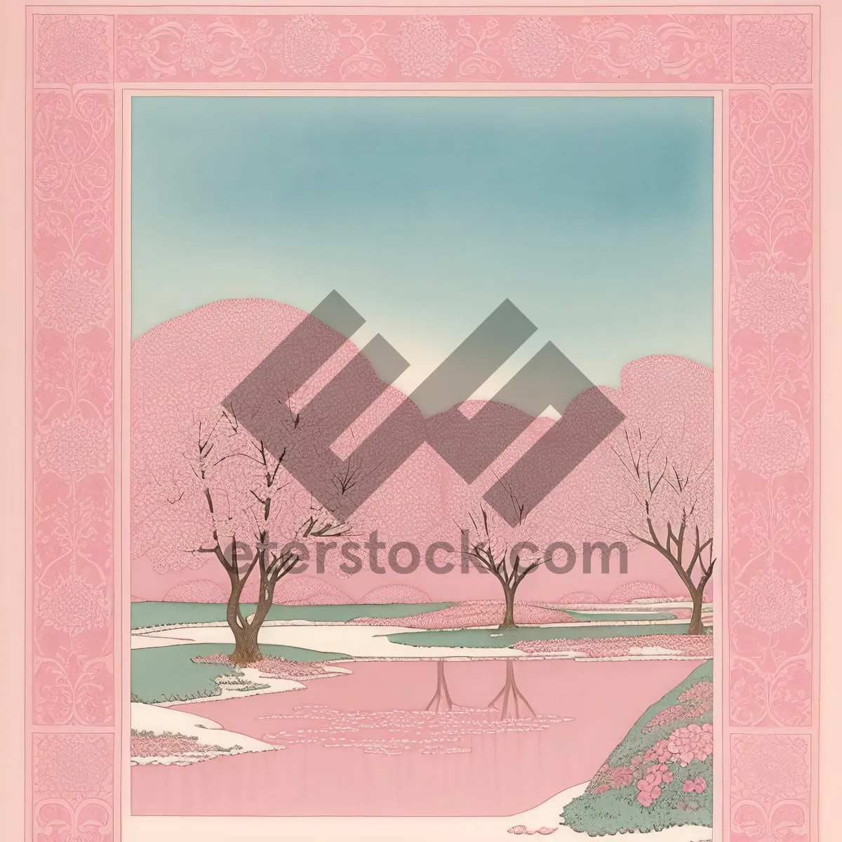 Picture of Vintage Floral Greeting Card on Grunge Paper